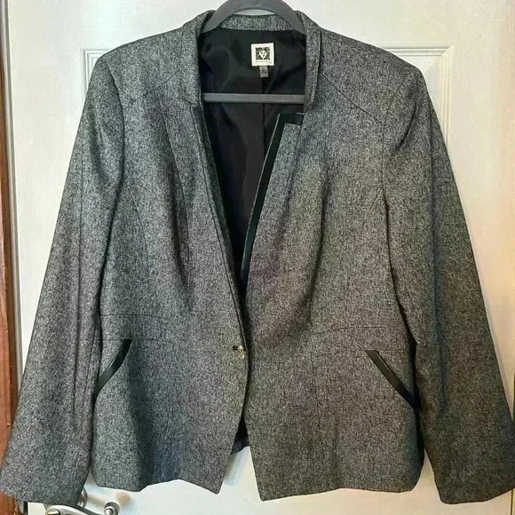 Anne Klein Women's Gray Faux Leather Trim One Button Blazer Size Extra Large - Picture 1 of 5